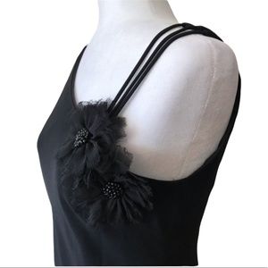 Vintage 90s Y2K little black dress floral flower asymmetrical beading